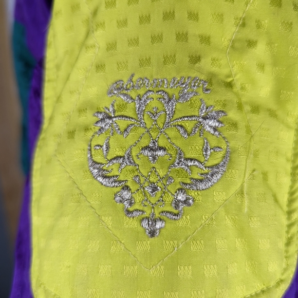 Vintage 1980s Obermeyer Gallery Down Ski Snowboard Parka Jacket Purple & Green - Picture 7 of 16